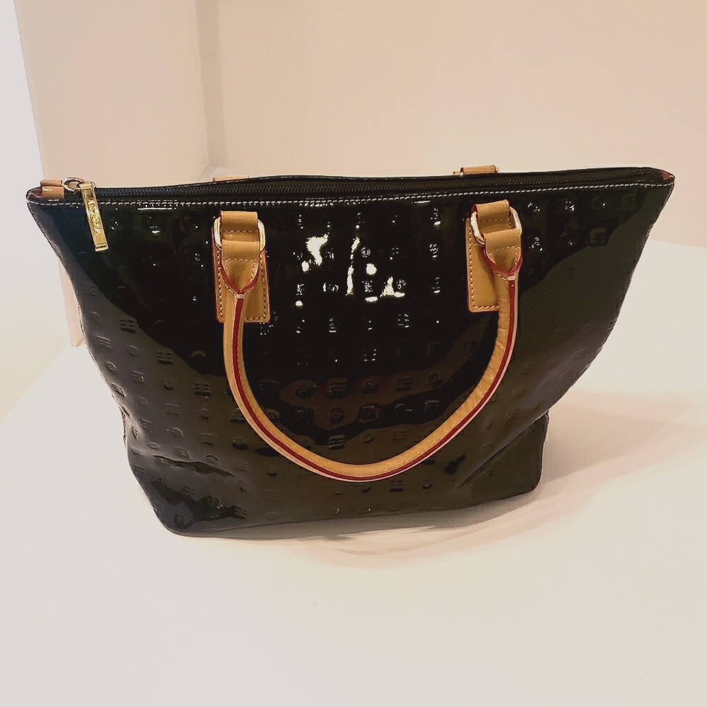 Black Patent Italian leather Tote Bag with strap